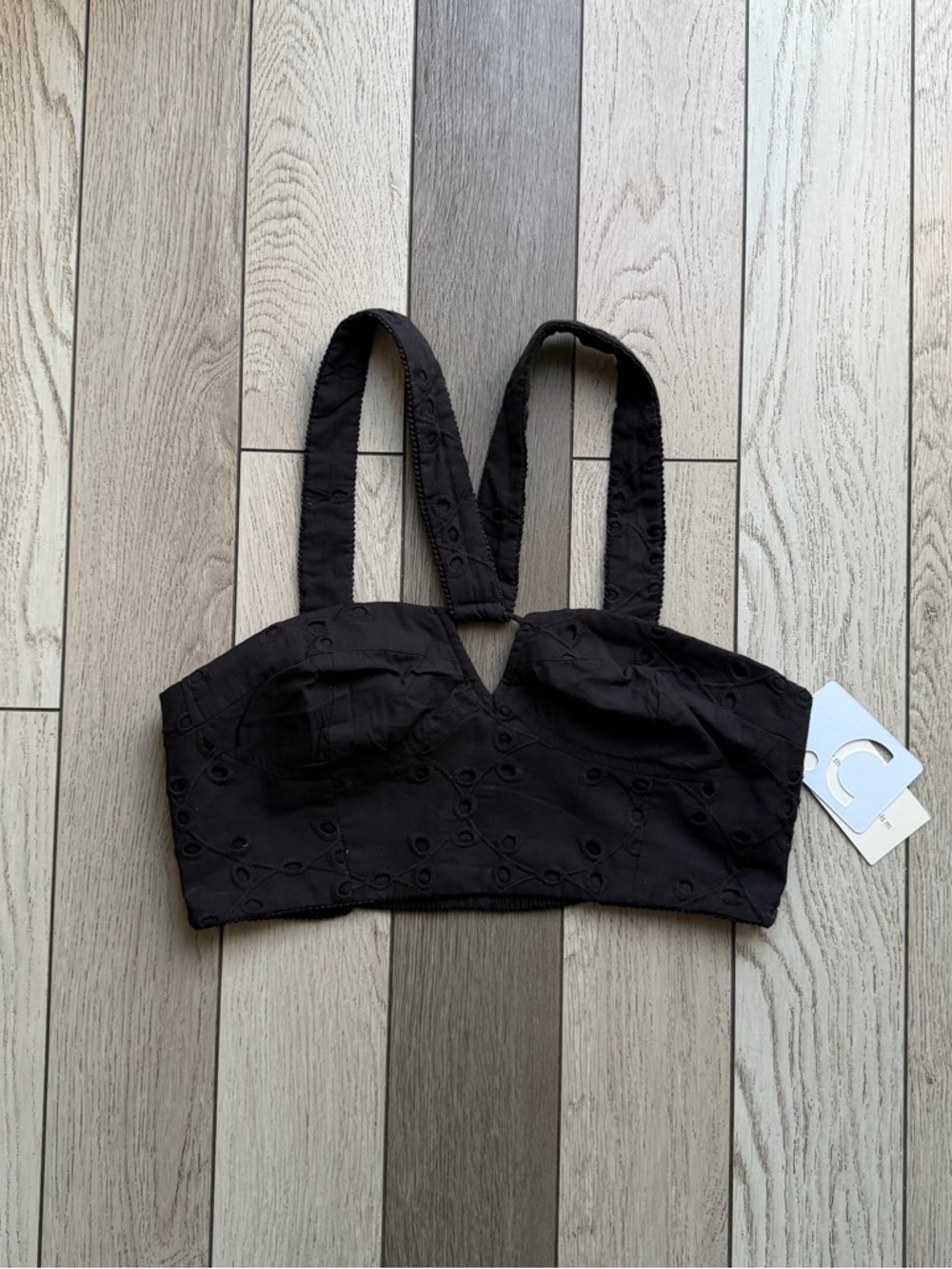 Commense Black Embroidered Bustier Top
